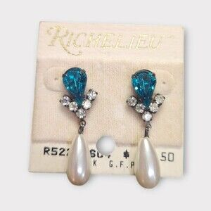 Vintage Richelieu Faux Pearl and Rhinestone Drop Earrings